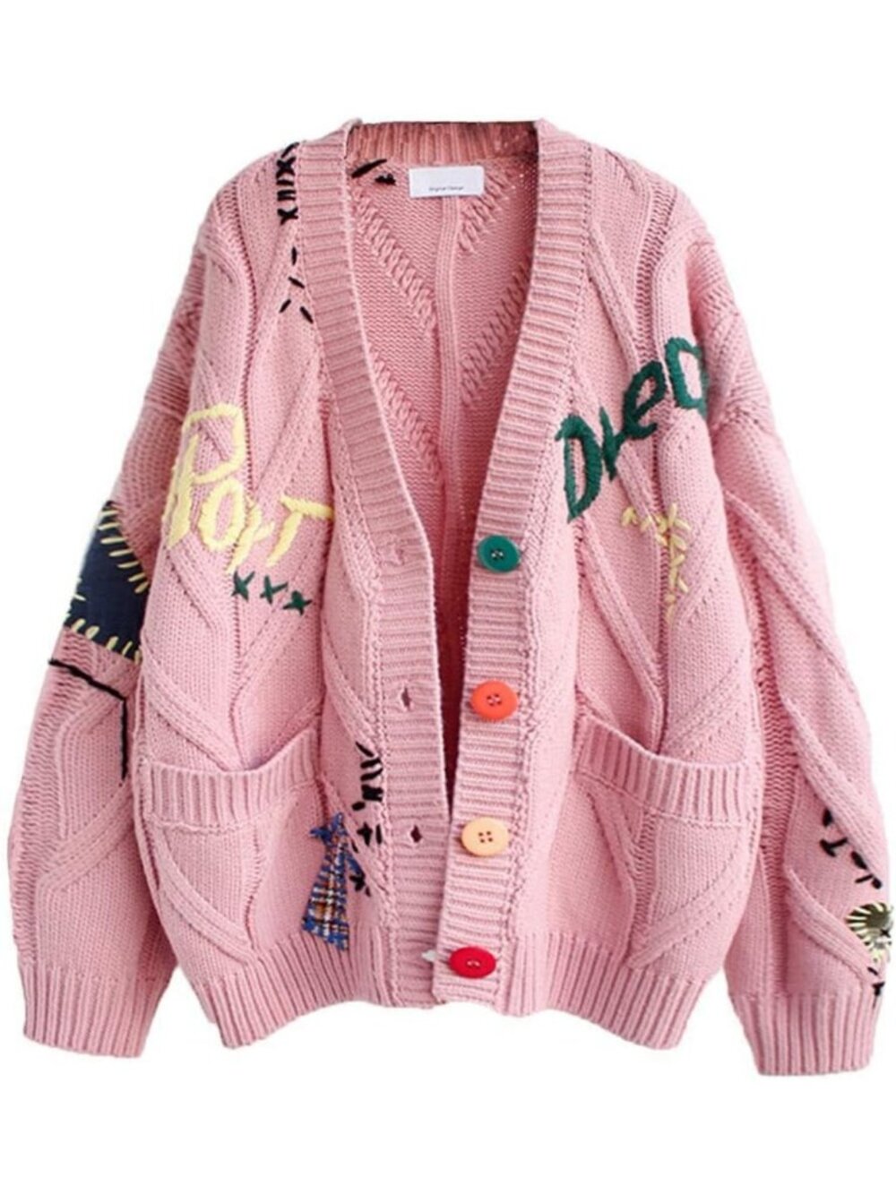 Cozy Women's Cable Knit Open Front Cardigan - V-Neck, Button Down, Embroidered